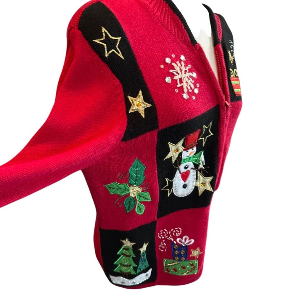 Carly St Claire VTG Christmas Embroidered Festive Sweater Zip Cardigan M - Picture 4 of 10